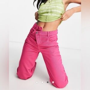 Reclaimed Vintage Asymmetrical Waist Hot Pink Avant Garde Jeans size 28